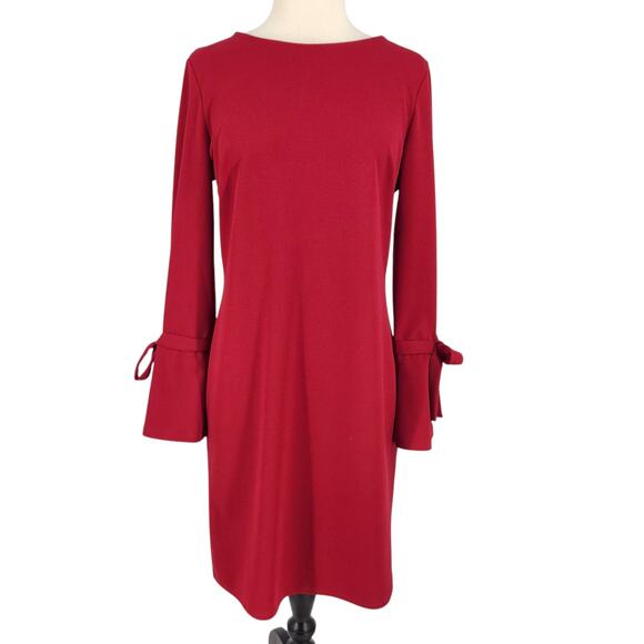 Romantic Red Stretch Sheath Dress w/ Bow Cuffs Made In Italy Cocktail Career Med - Picture 1 of 7